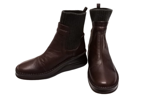 【インコルジェIN7094 ダークブラウン】リブニットショートブーツ